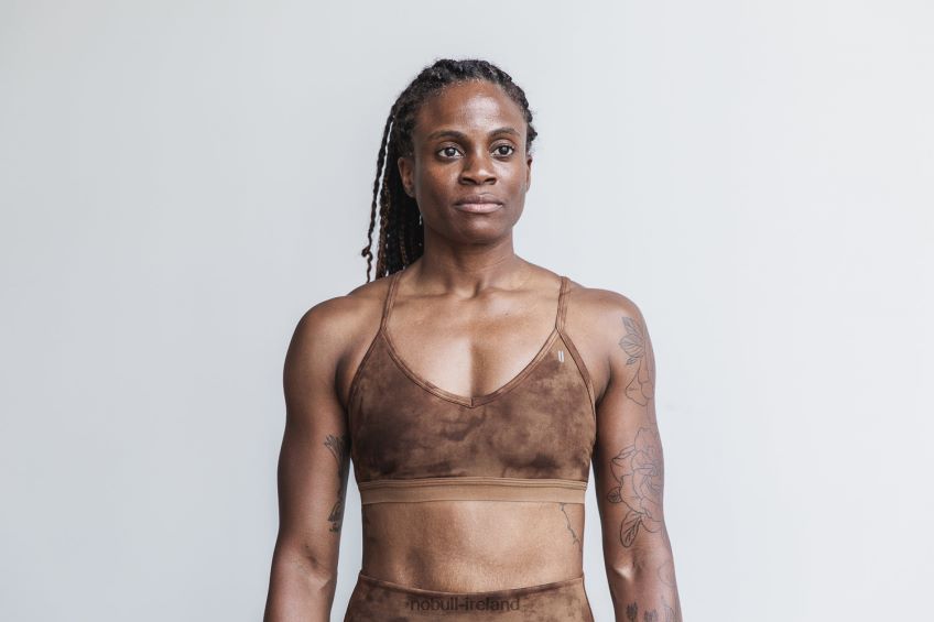NOBULL N68P2P1893V-Neck Sports Bra (Tie-Dye) Toffee & Brown