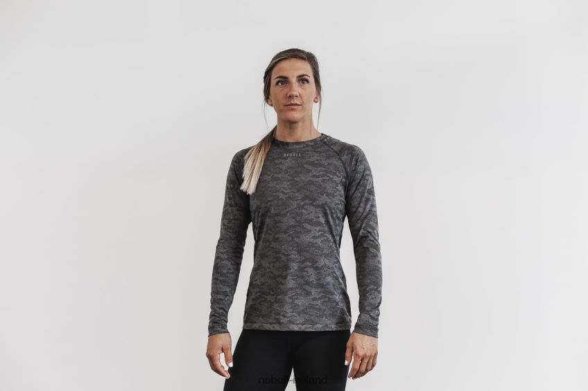 NOBULL N68P2P2624Women's Lightweight Textured Long Sleeve Tee (Camo) Black